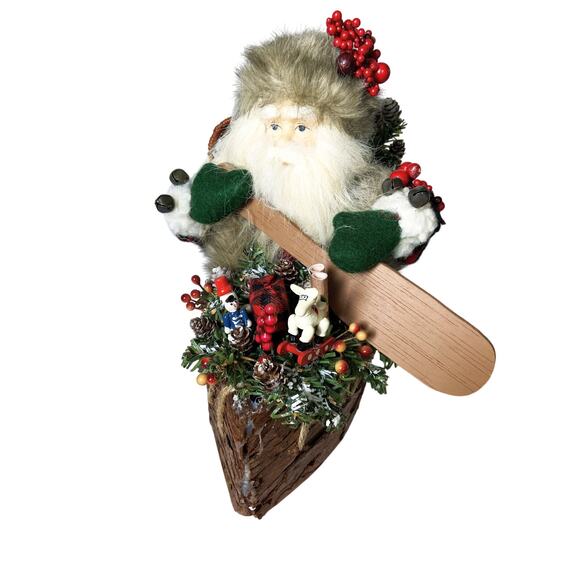 Rustic Canoeing Santa with Toys Tree Cabin Christmas Decor - Picture 7 of 11